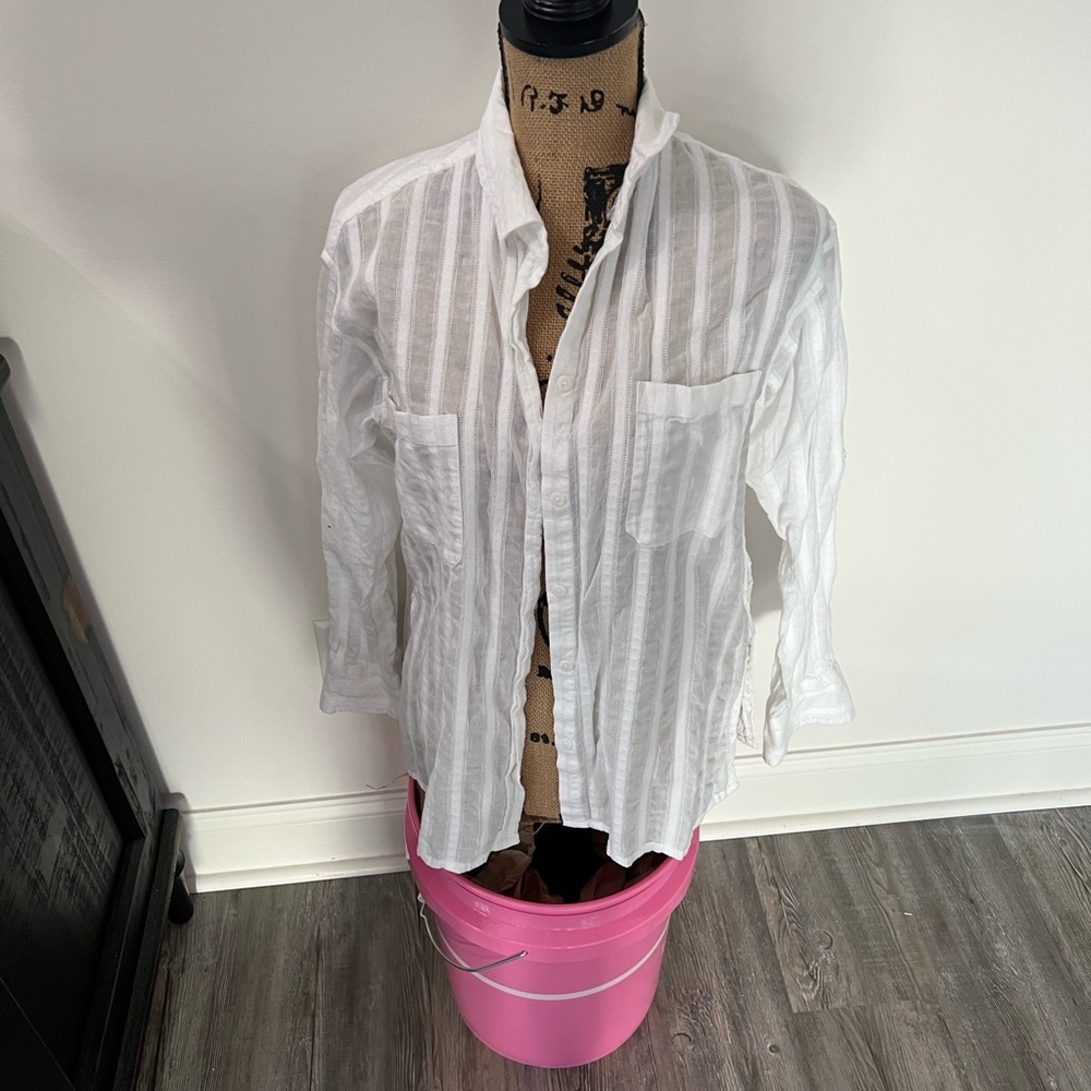Karen Kane White Striped Casual Shirt